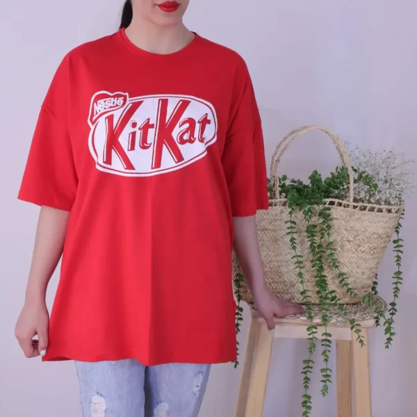 تیشرت زنانه لانگ طرح KitKat مدل TL22110