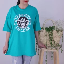 تیشرت زنانه لانگ طرح Starbucks مدل TL22111