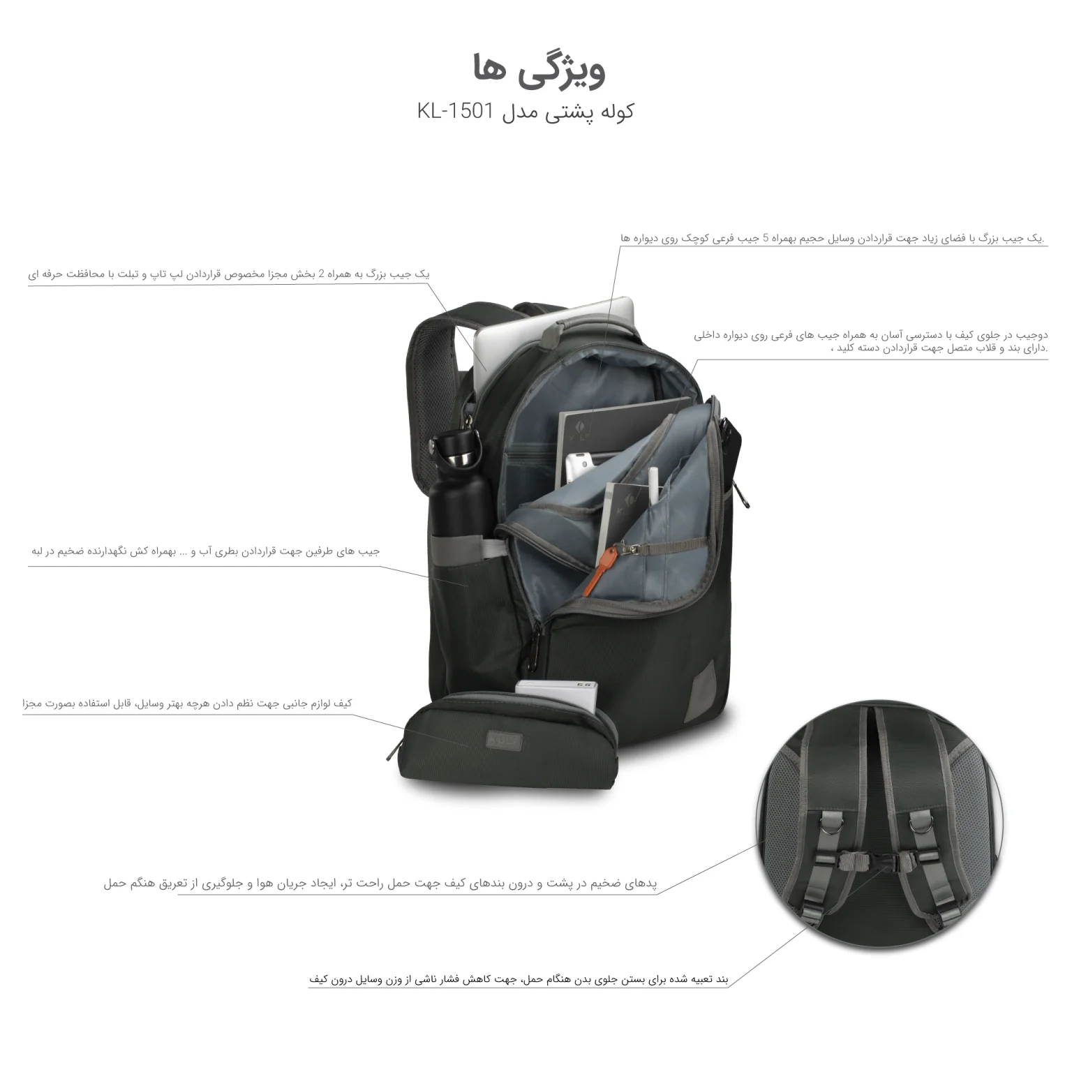 کوله پشتی لپتاپ Kule مدل KL-1501B