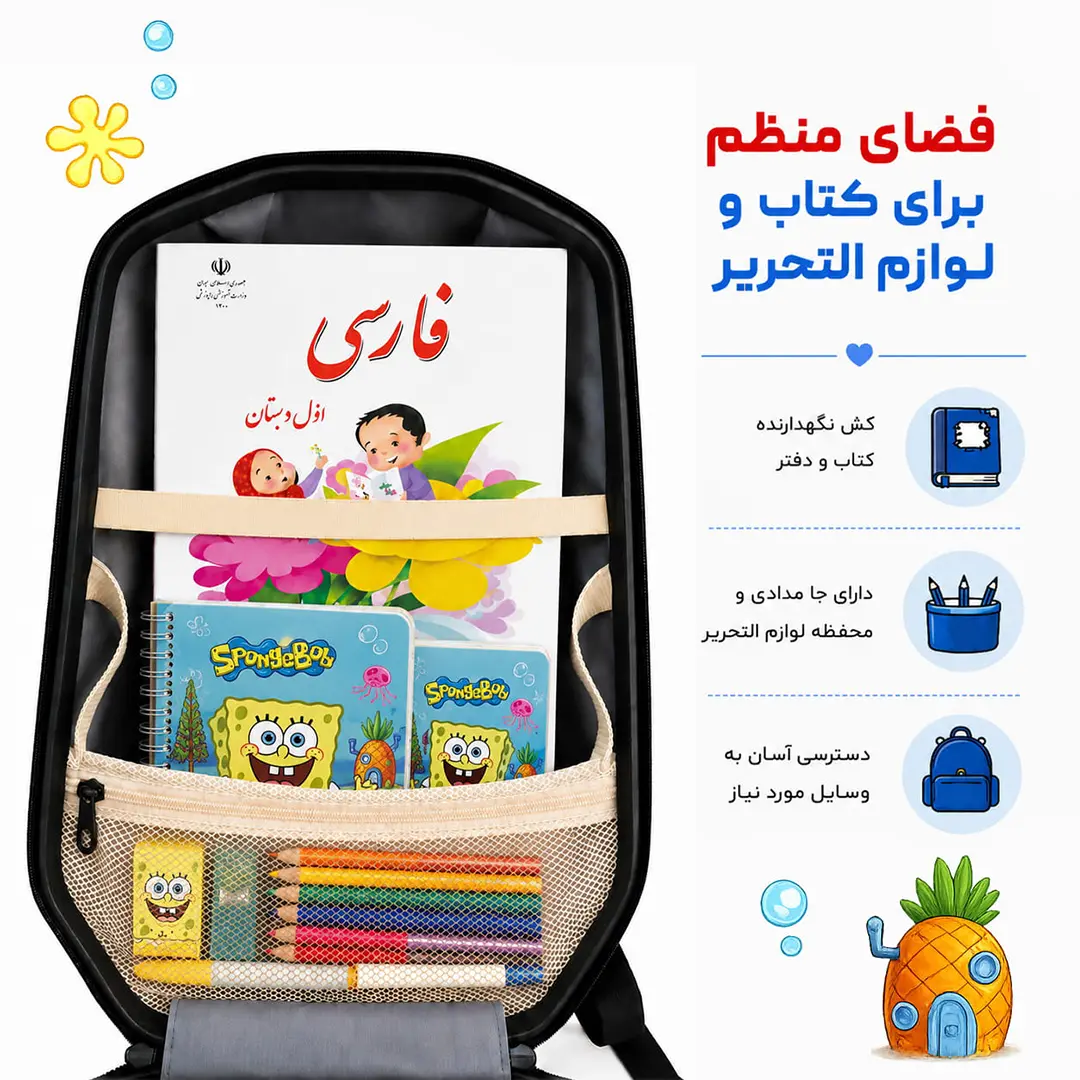 کوله پشتی مدرسه مدل MS1050 طرح باب اسفنجی