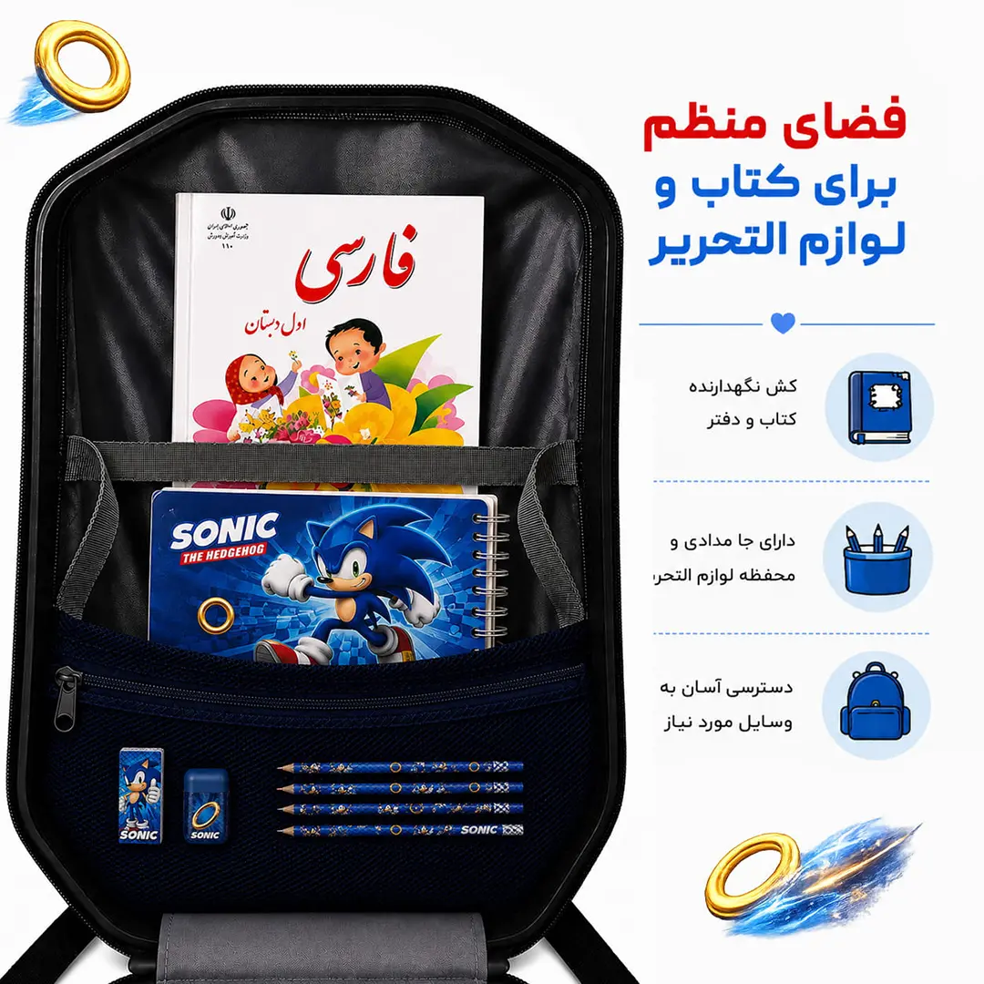 کوله پشتی مدرسه مدل MS1050 طرح SONIC