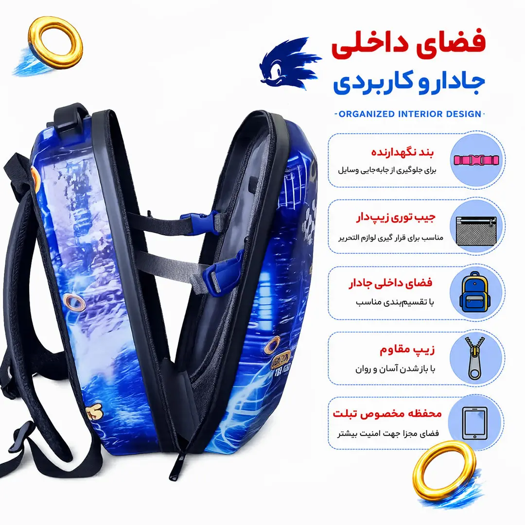 کوله پشتی مدرسه مدل MS1050 طرح SONIC